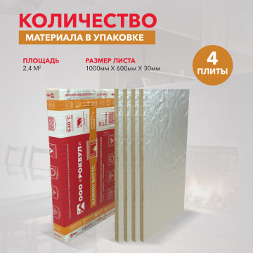 Утеплитель РОКВУЛ КАМИН БАТТС 1000x600x30 ГП-223361