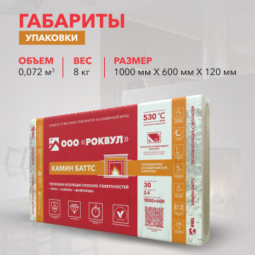 Утеплитель РОКВУЛ КАМИН БАТТС 1000x600x30 ГП-223361