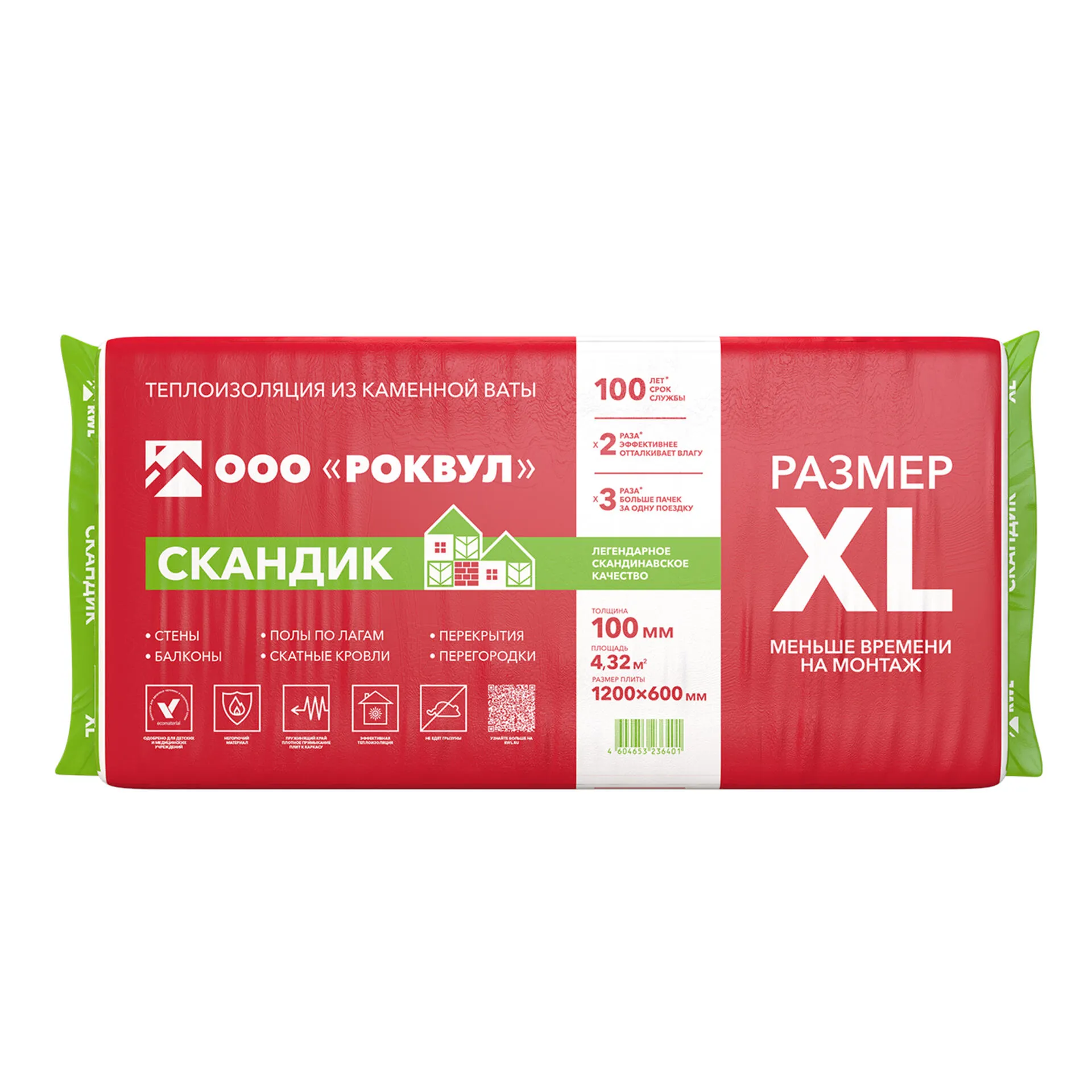 Утеплитель РОКВУЛ ЛАЙТ БАТТС СКАНДИК 1200x600x100