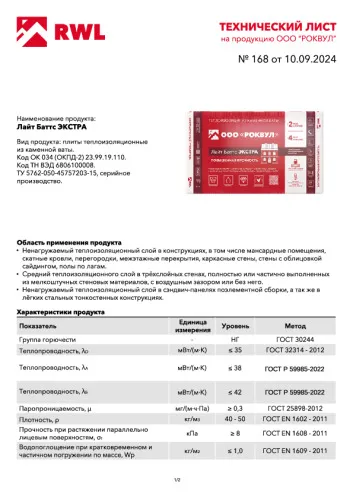 Утеплитель РОКВУЛ ЛАЙТ БАТТС ЭКСТРА 1000x600x100_16