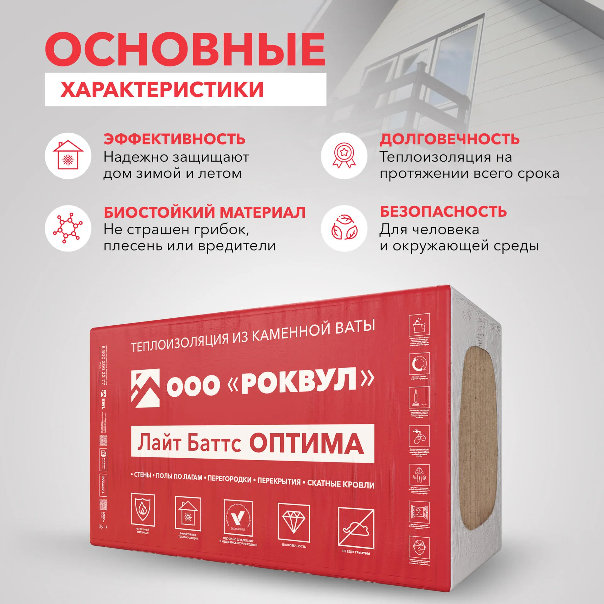 Утеплитель РОКВУЛ ЛАЙТ БАТТС ОПТИМА 1000x600x50_3