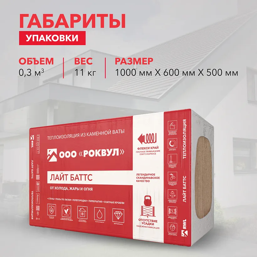 Утеплитель РОКВУЛ ЛАЙТ БАТТС 1000x600x50_7