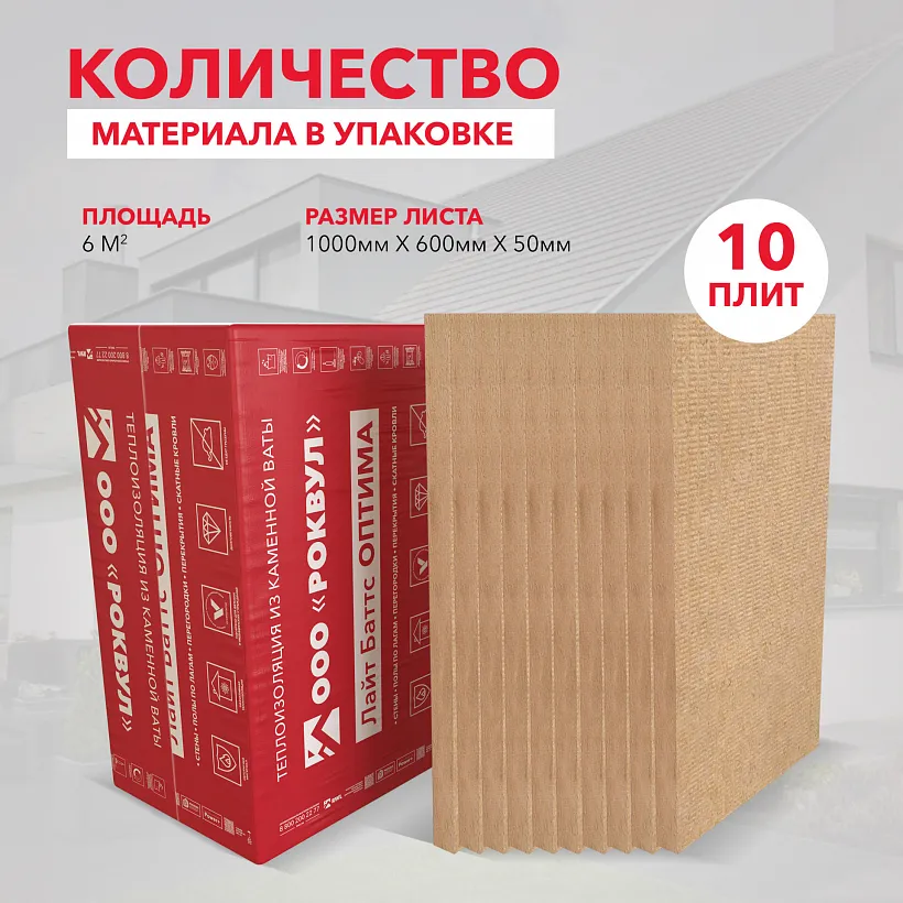 Утеплитель РОКВУЛ ЛАЙТ БАТТС ОПТИМА 1000x600x50_5