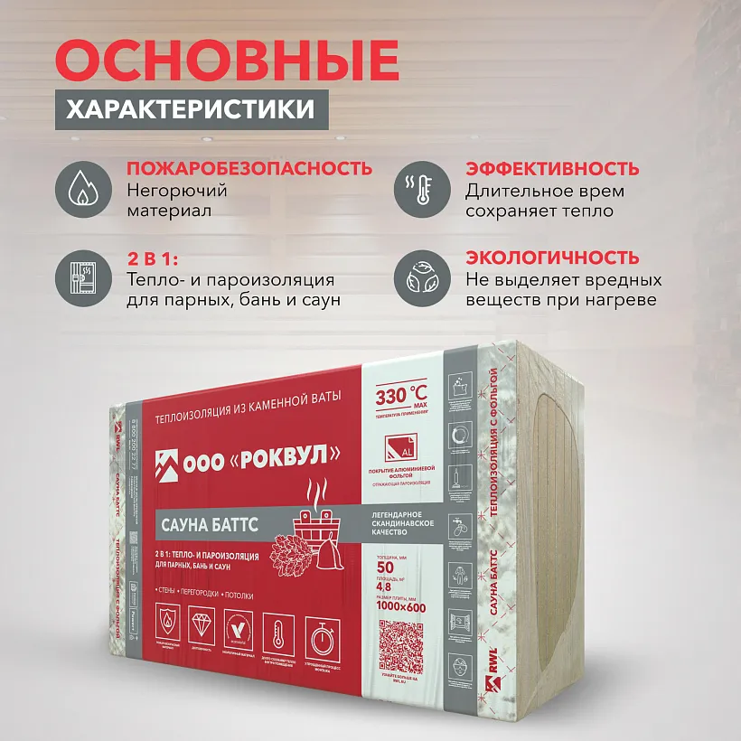 Утеплитель РОКВУЛ САУНА БАТТС 1000x600x50_3