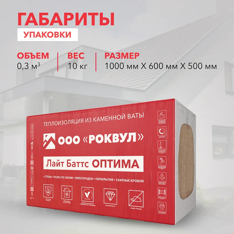 Утеплитель РОКВУЛ ЛАЙТ БАТТС ОПТИМА 1000x600x50_6