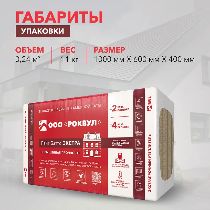 Утеплитель РОКВУЛ ЛАЙТ БАТТС ЭКСТРА 1000x600x50_5