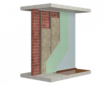 Облицовка стен с металлическим каркасом из стеновых профилей с заполнением из звукопоглощающих плит