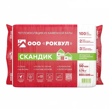 Утеплитель РОКВУЛ ЛАЙТ БАТТС СКАНДИК 800x600x50