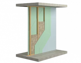 Перегородка на одинарном деревянном каркасе, обшитая двумя слоями гипсовых плит с обеих сторон