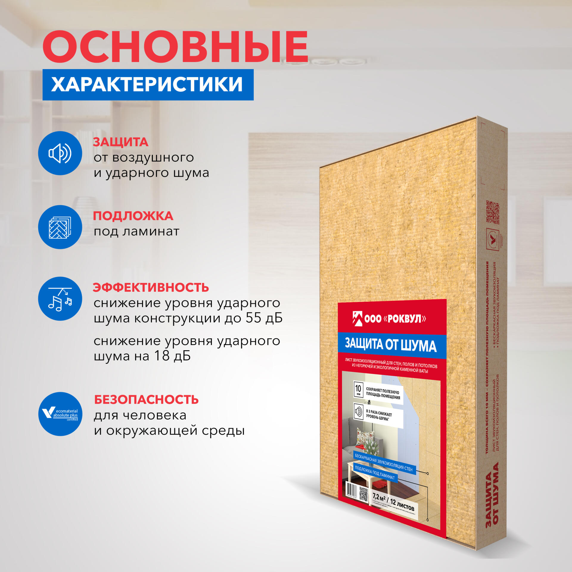 Шумоизоляция РОКВУЛ ЛИСТ ЗВУКОИЗОЛЯЦИОННЫЙ 1000х600х10_3