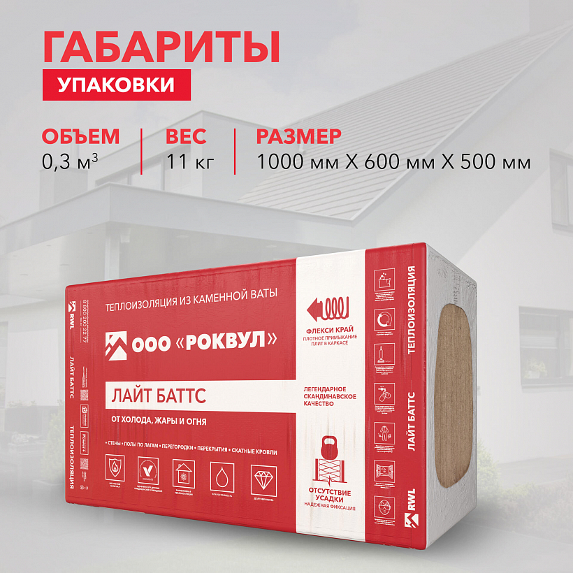 Утеплитель РОКВУЛ ЛАЙТ БАТТС 1000x600x50_7