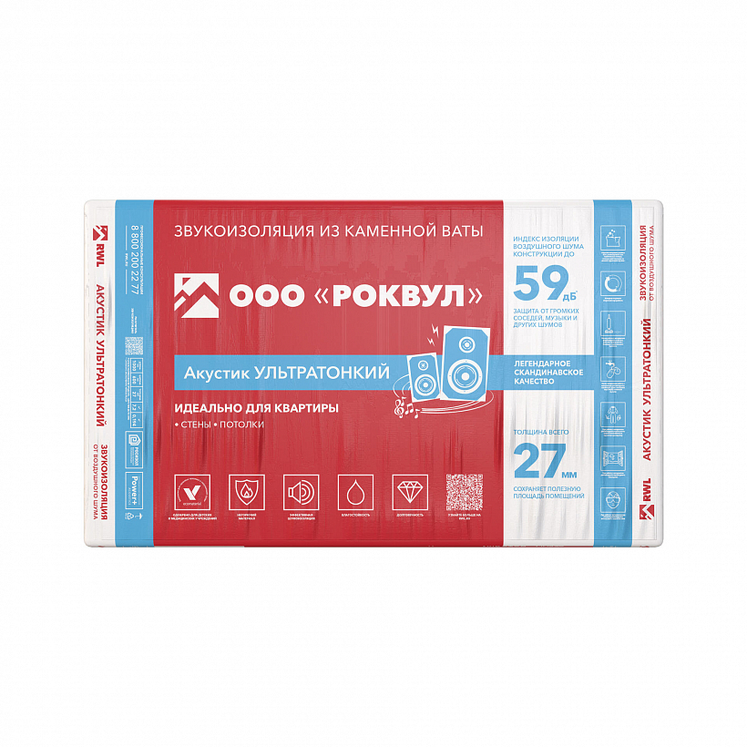 Шумоизоляция РОКВУЛ АКУСТИК БАТТС Ультратонкий 1000x600x27_2