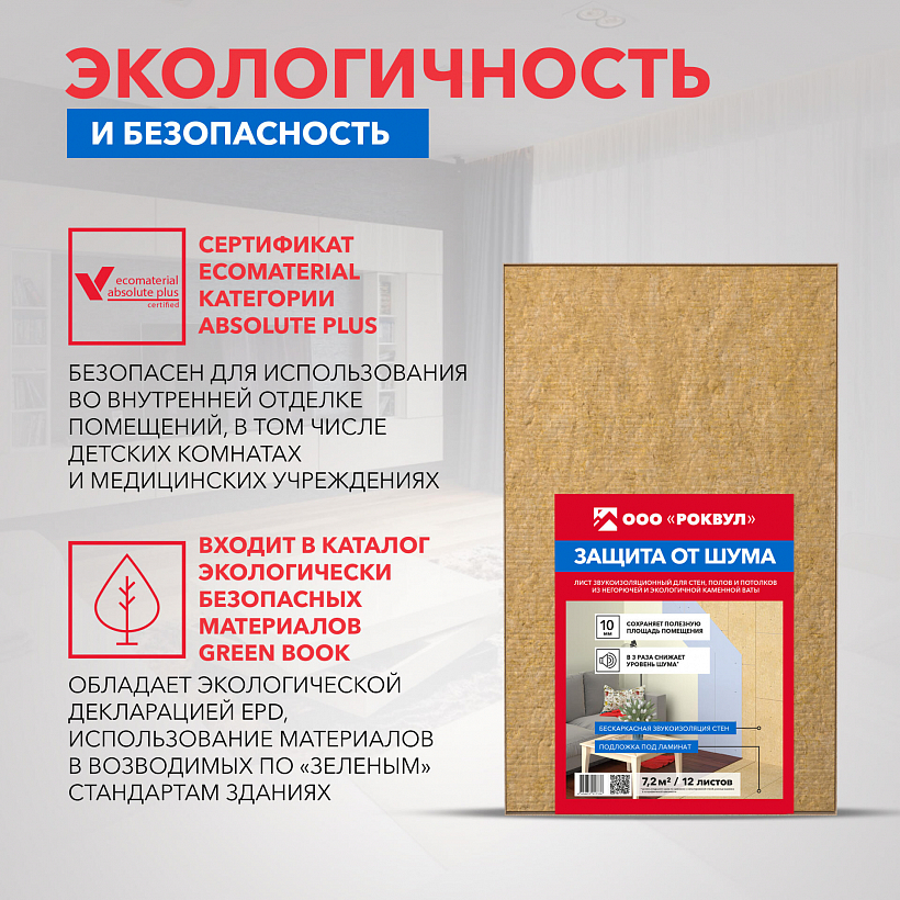 Шумоизоляция РОКВУЛ ЛИСТ ЗВУКОИЗОЛЯЦИОННЫЙ 1000х600х10_7