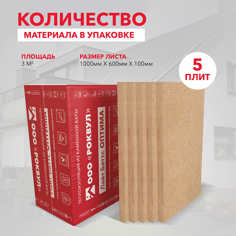 Утеплитель РОКВУЛ ЛАЙТ БАТТС ОПТИМА 1000x600x100_5