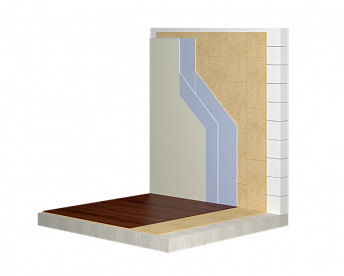 Бескаркасная система облицовки стен с Листом звукоизоляционным РОКВУЛ и двумя слоями гипсовых плит