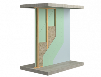 Перегородка на одинарном деревянном каркасе, обшитая двумя слоями гипсовых плит с обеих сторон